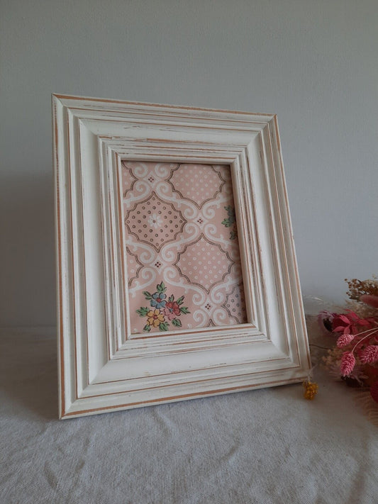 Floral picture Frame Wallpaper Sample gift framed Rare French Vtg Original Pink