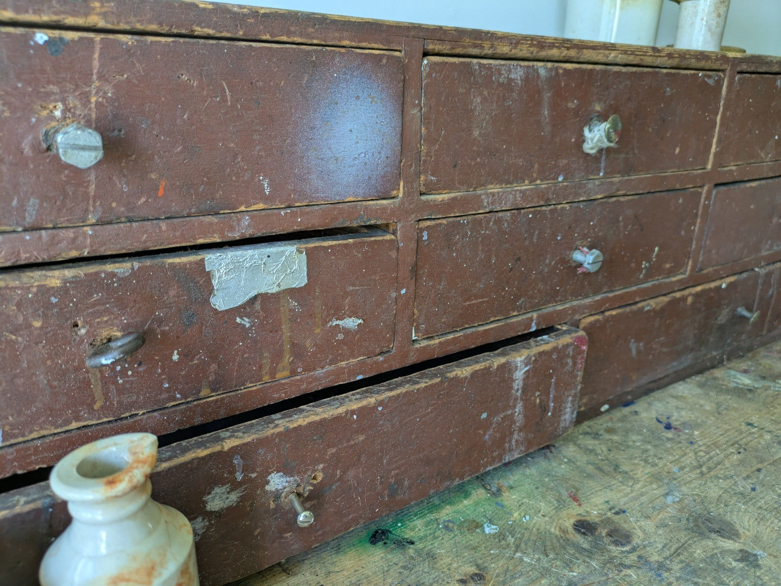 Antique Engineers Bank Of Drawers Apothecary Cabinet Chest Of Drawers Garage Vtg