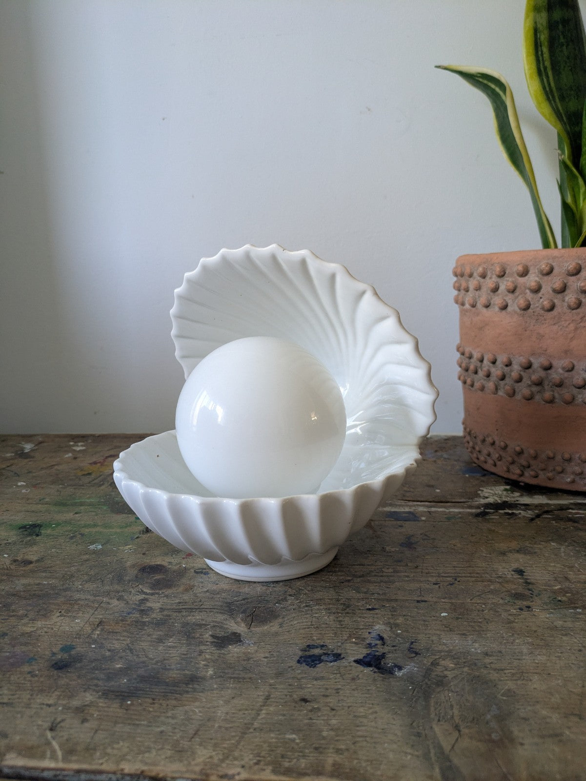 Vintage Shell Pearl Night Light Ceramic Ornament Bedside Lamp Clam Nightlight