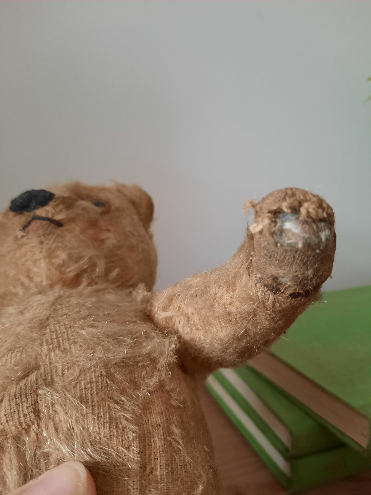 Antique Small Jointed Old Mohair Teddy Bear straw stuffed vintage RARE worn toy