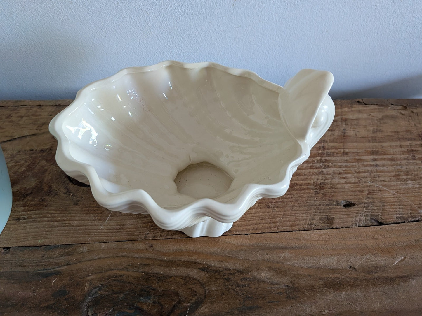 Vintage White Clam Shell Pottery Planter Footed Bowl Mid Century Bowl Planter
