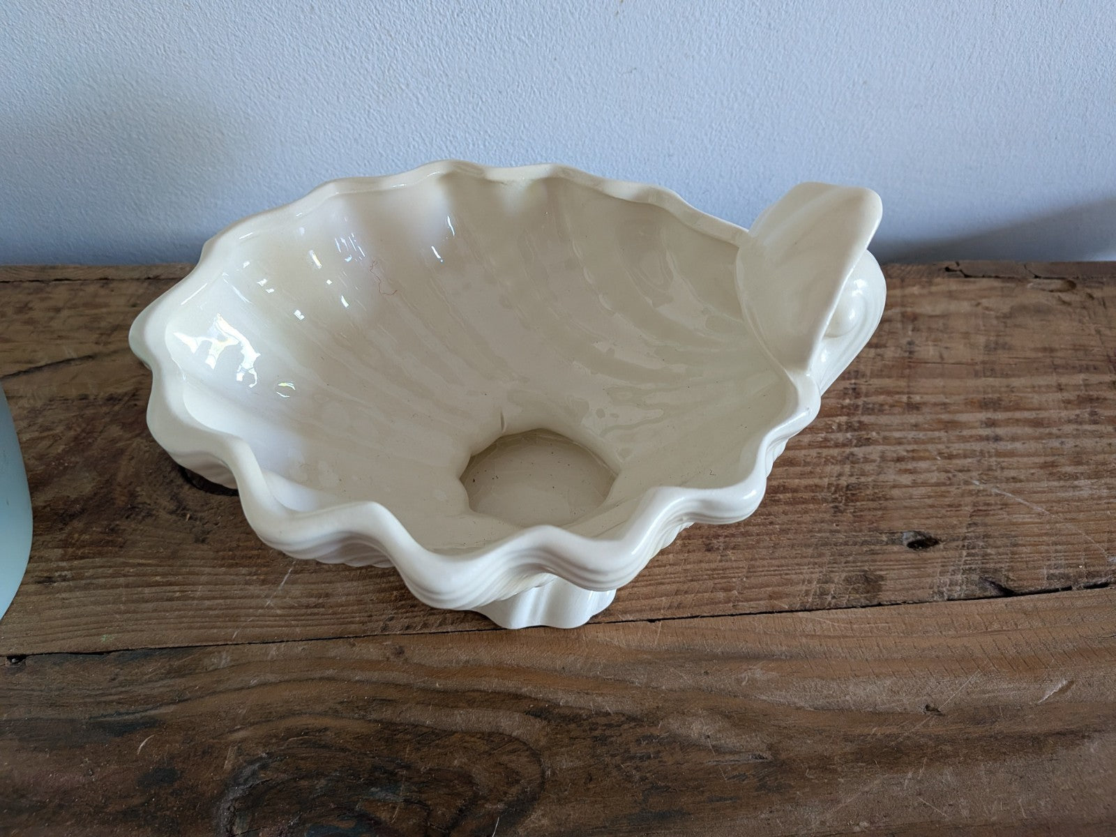Vintage White Clam Shell Pottery Planter Footed Bowl Mid Century Bowl Planter