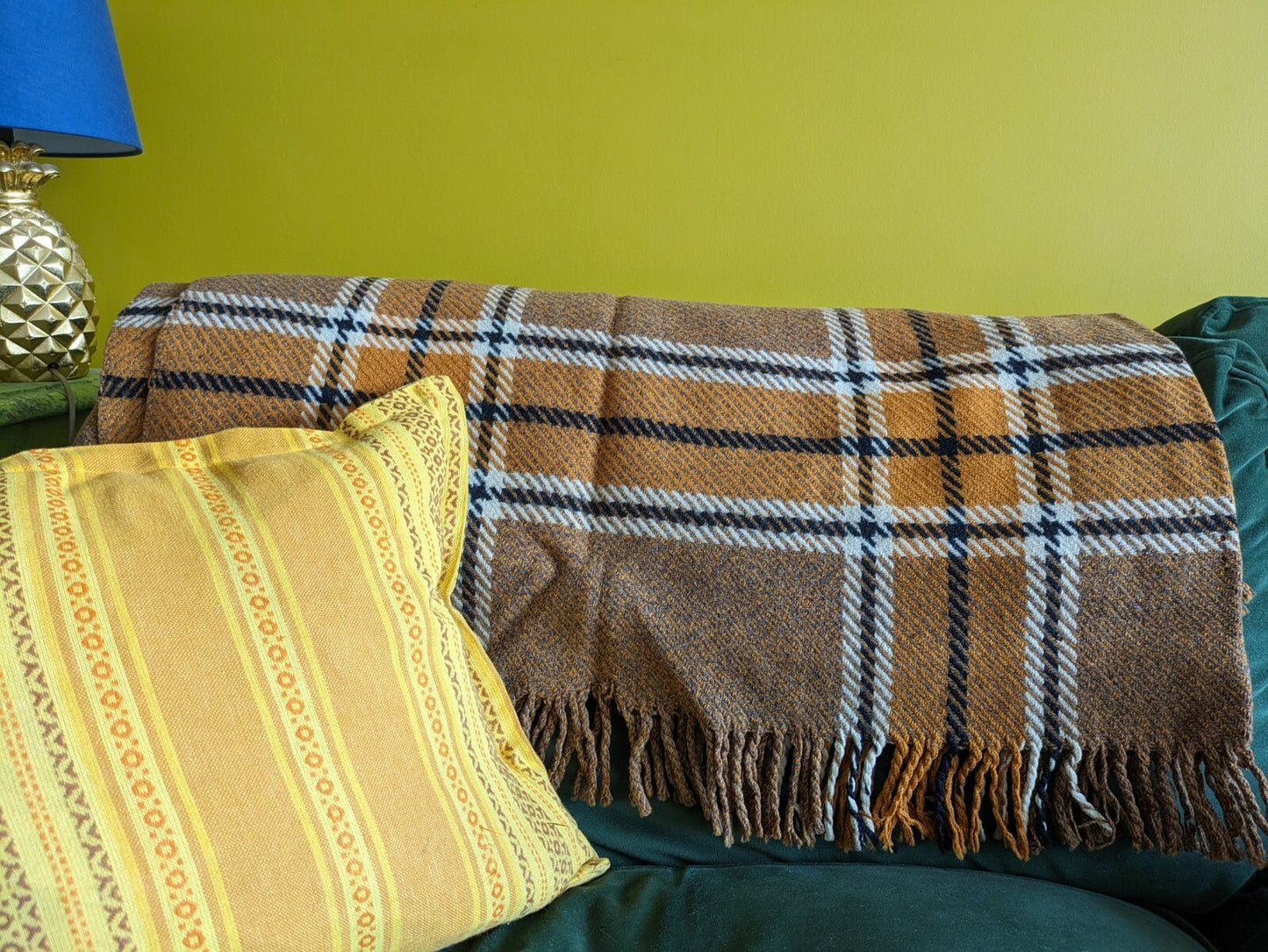 Orange Tartan Wool Sofa Throw Bed Blanket CHEQUERED CHECK RUG PICNIC Patterned