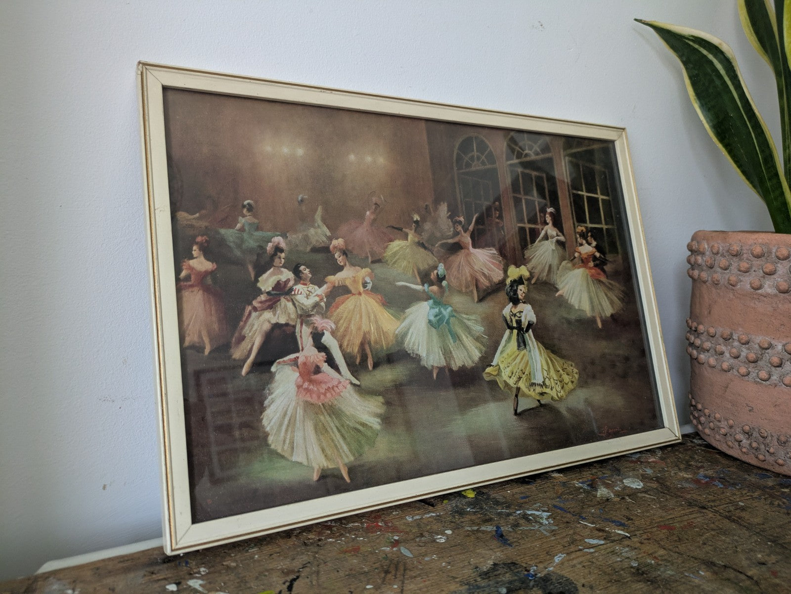 VINTAGE MID CENTURY “VILIA” CARLOTTA EDWARDS BALLET PRINT RETRO FRAMED COLOURED 