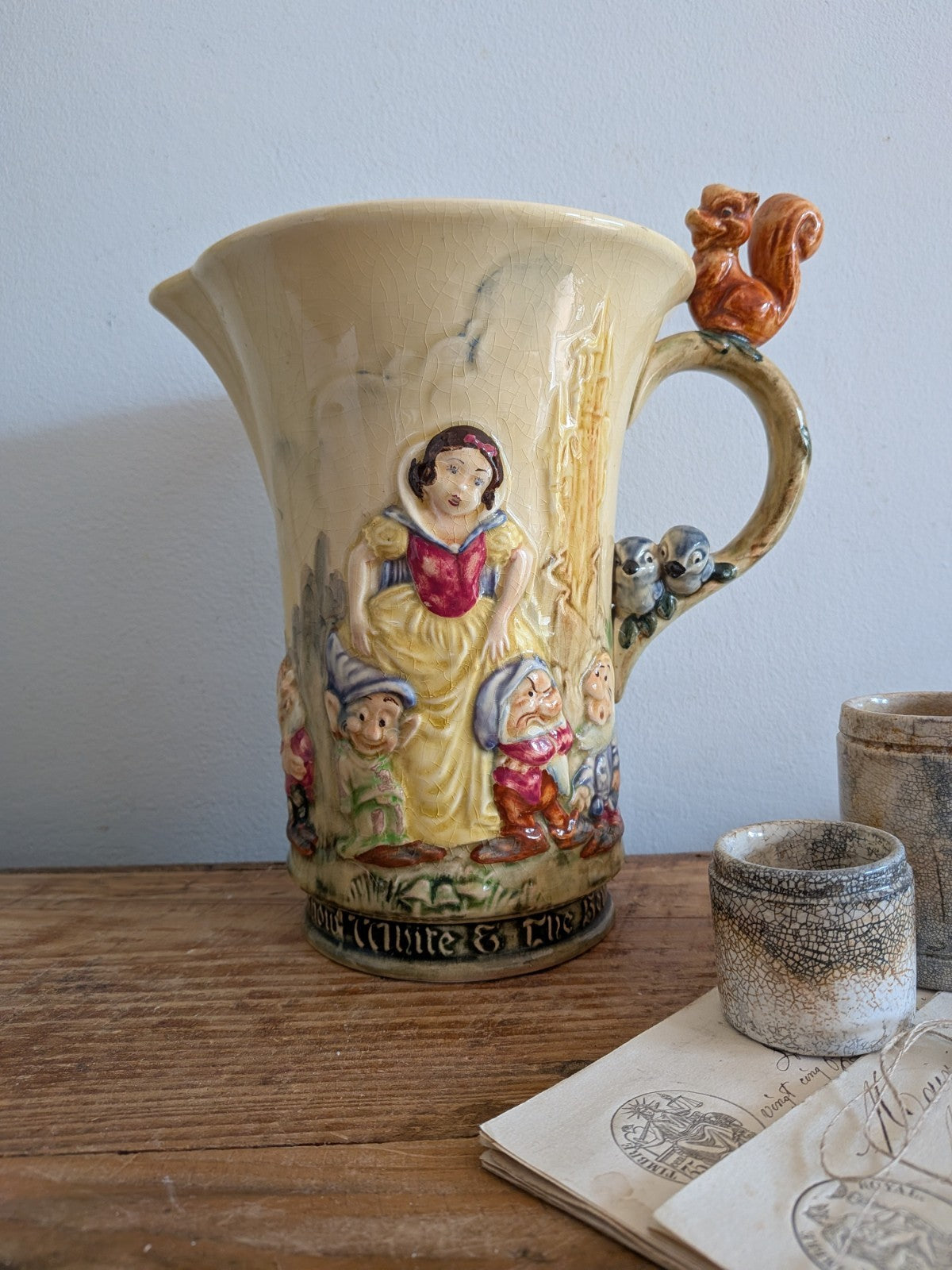 Rare Wadeheath Musical Snow White & The Seven Dwarfs Jug c1938 Art Deco, Working
