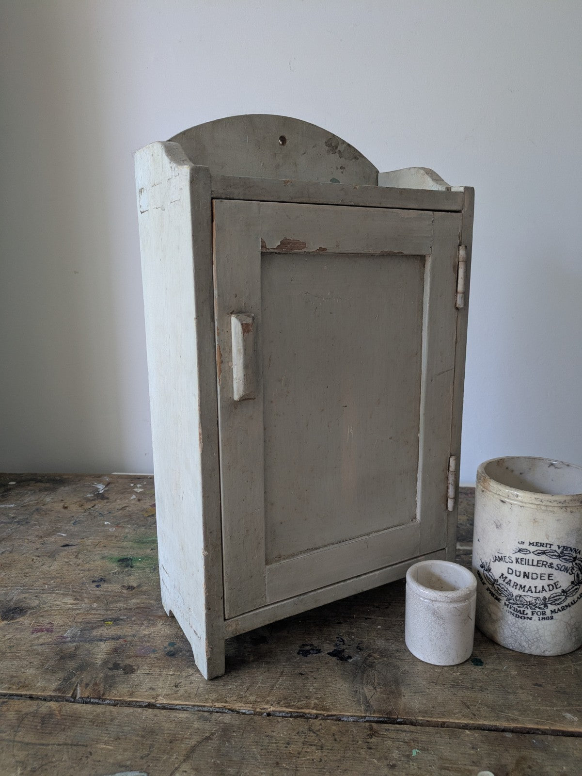 Vintage Mid-century Bathroom Chippy Wooden medical wall cabinet Retro White Prop