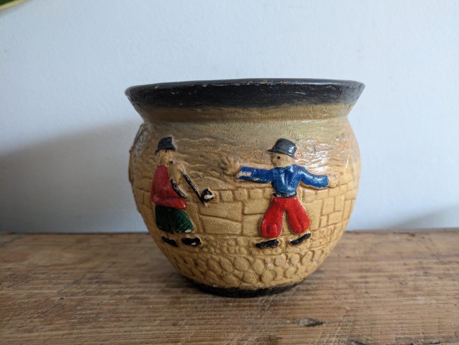 Antique Cyples Art Deco Old Pottery British Planter Vintage Embossed Folk Prop