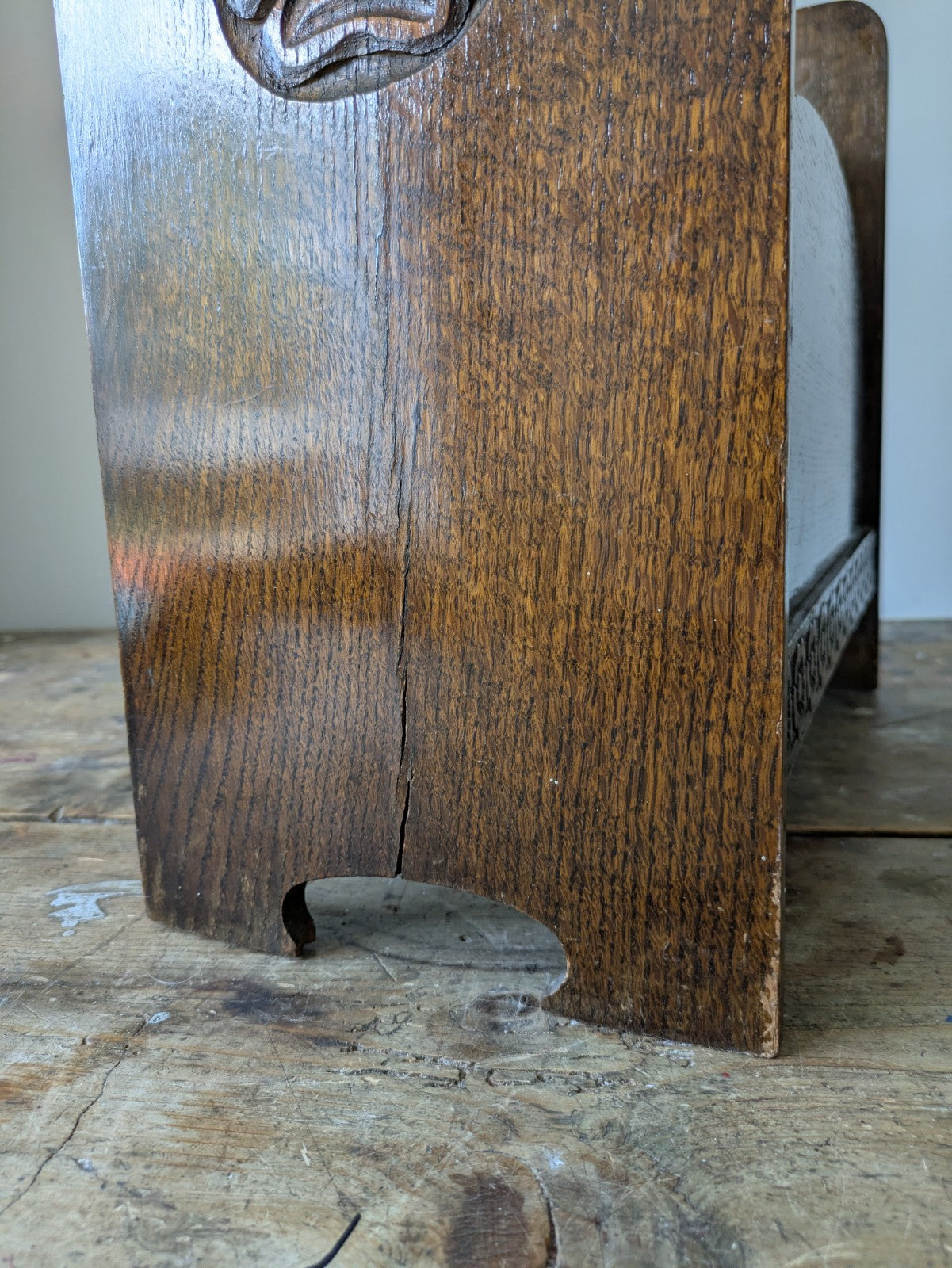 Antique Art Deco Oak Newspaper Stand 1930's Canterbury Carved Rose Magazine Rack