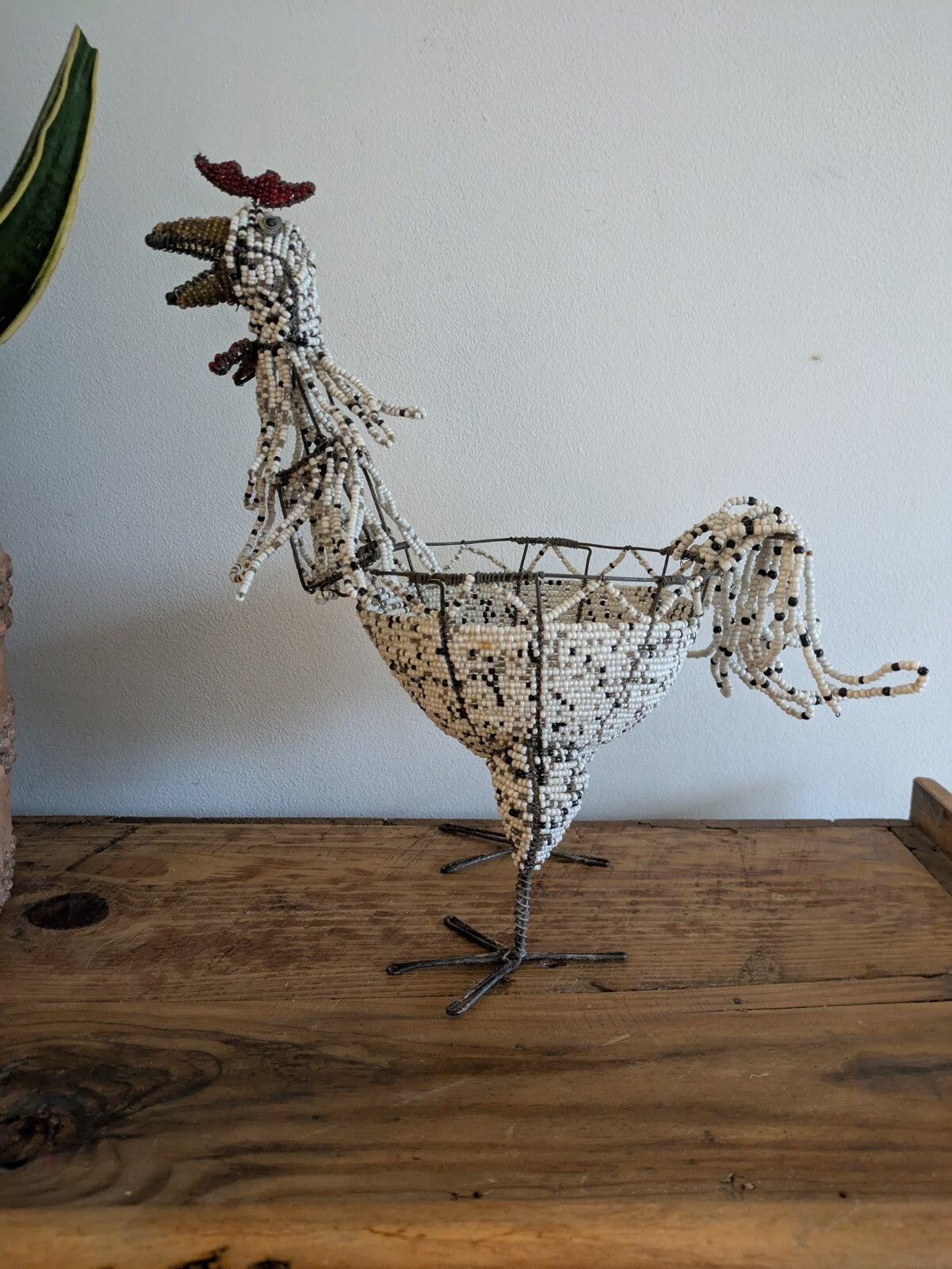 Farmhouse Rooster Cockerel Hand Crafted Beaded Ornament Gift Chicken Egg Basket