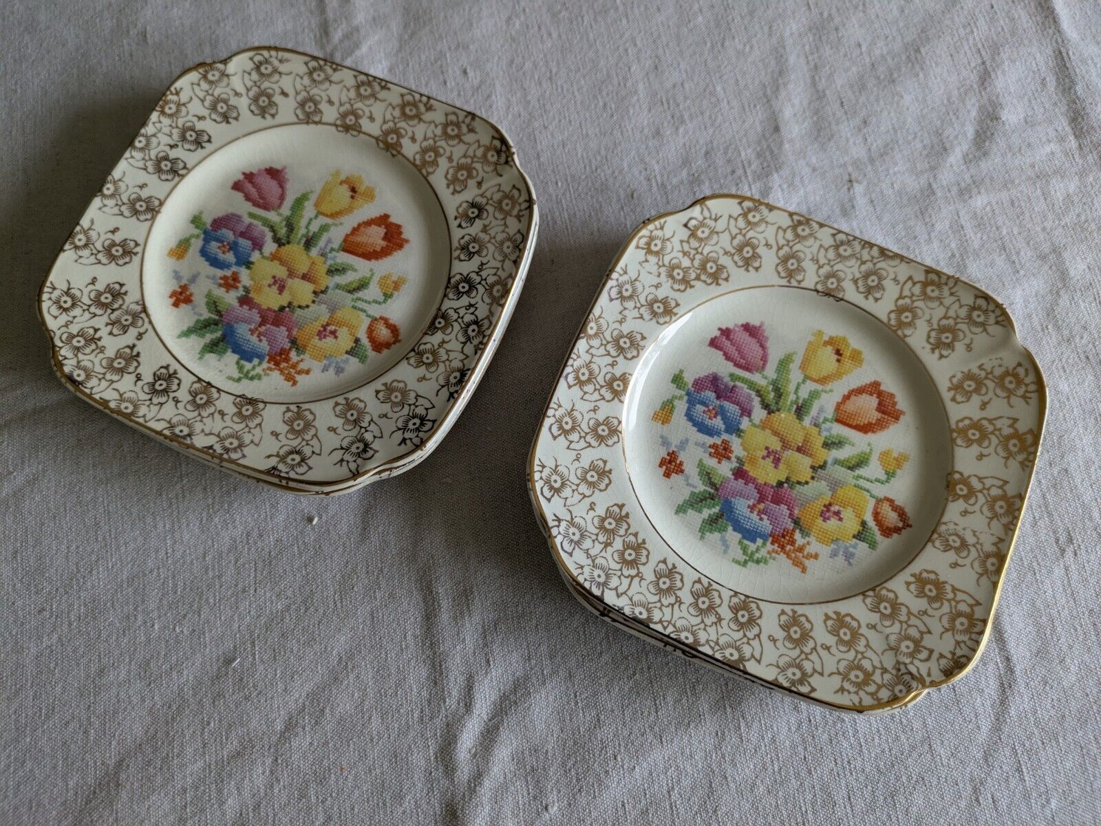 6x Vtg Coronet Ware Tapestry English Sampler Side Plates Parrott & Co Burslem 