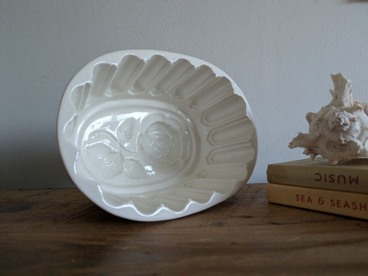 XL Antique White Jelly Mould Oval Ironstone with Rose Motif Victorian Impressed