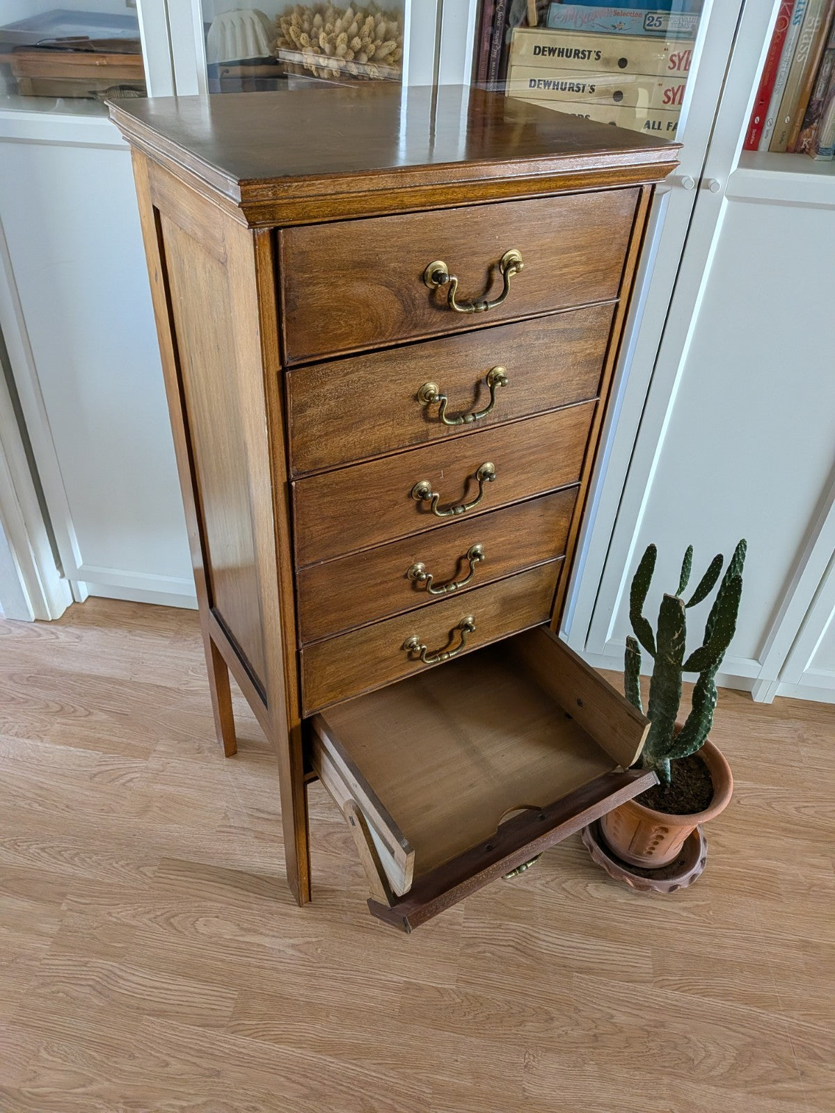 Antique Vtg Edwardian Mahogany Cabinet Chest Sheet Music 6 Drop Front Drawers Vg