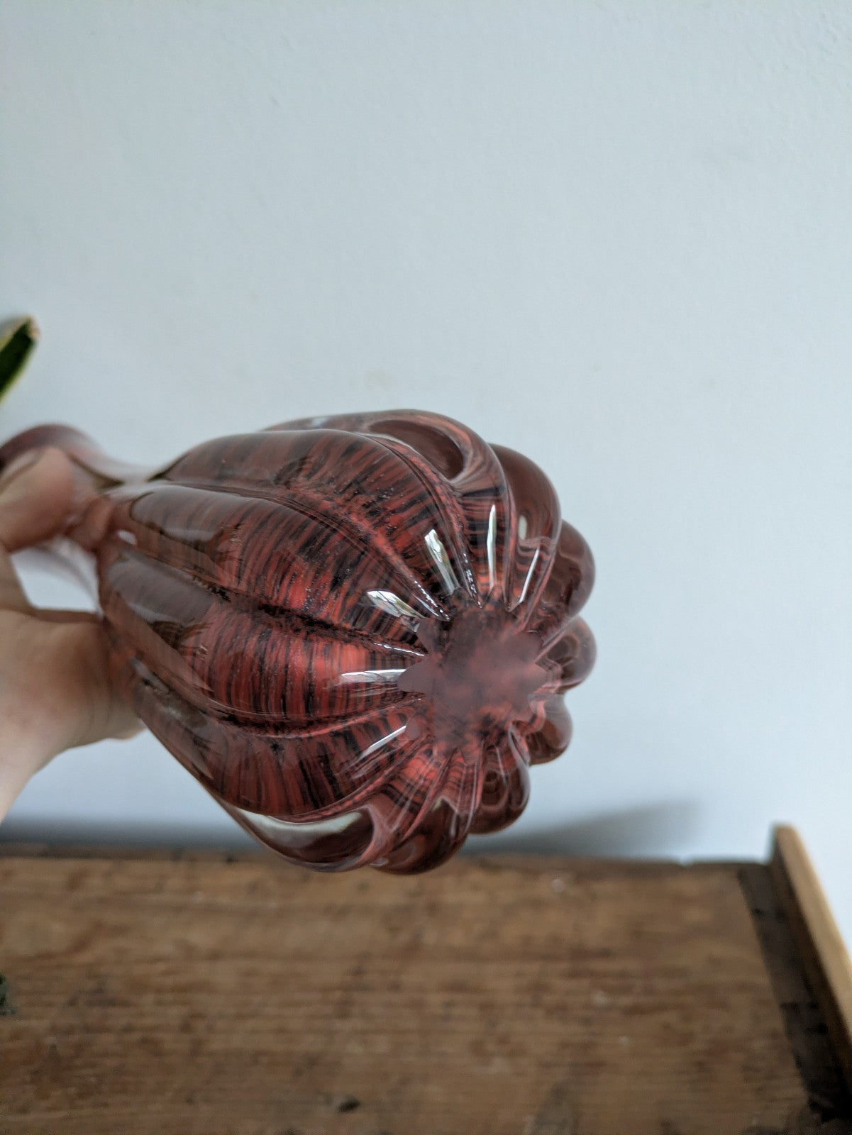 VTG Murano? Studio Art Glass Hand Blown Brown Vase Tall Ribbed Fluted MCM Prop