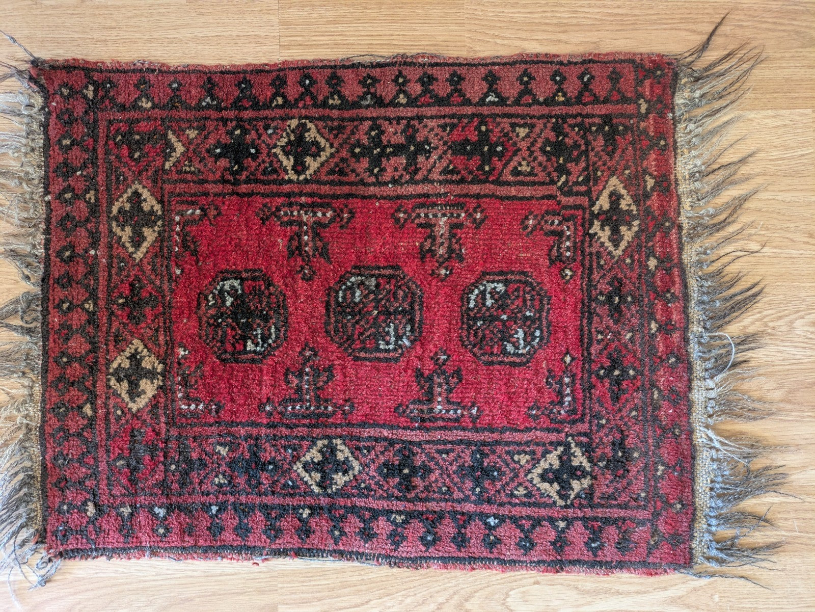 Vintage Oriental Turkish Wool Rug Red Tones 52.5cm x 64cm Eastern Kayam Carpet 