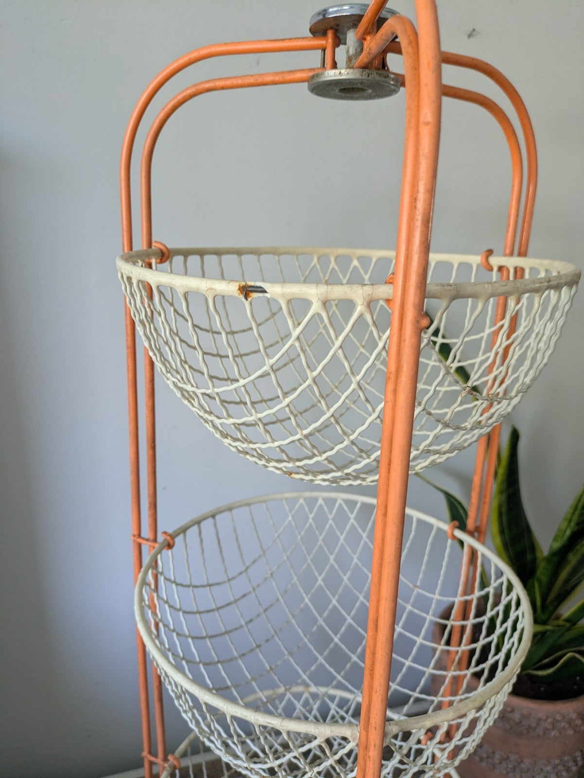 Vintage Mid Century 50 60s Prestige Veg Kitchen Rack Storage Wire Basket Orange