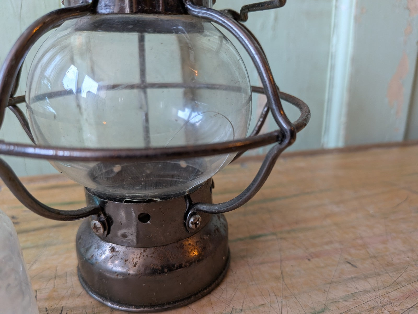 Vtg Style Ships Onion Globe Oil Lamp Frame Cage And Glass Globe Mini Small Light