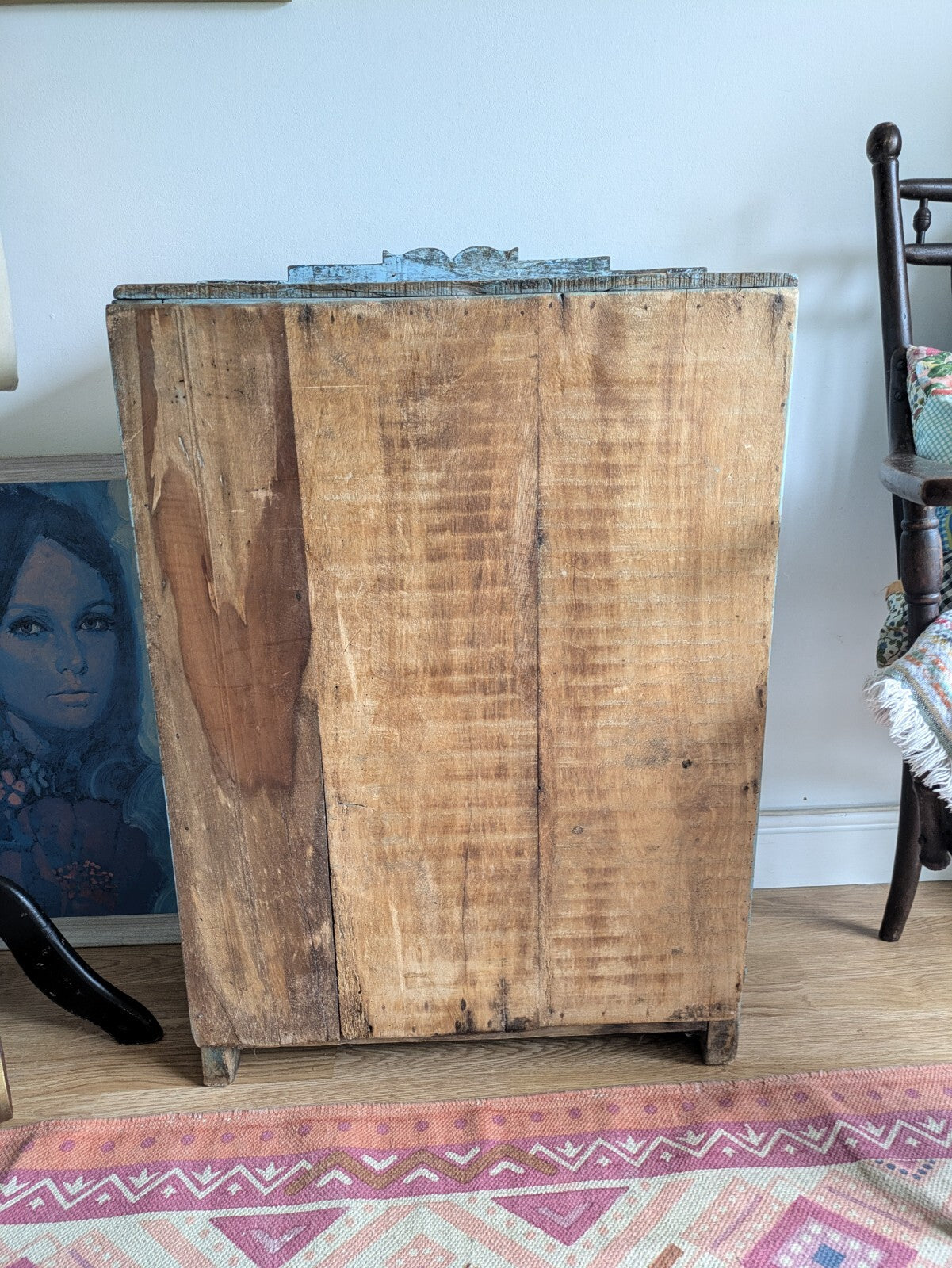 Small Antique Vintage Indian Cabinet Cupboard Painted Rare Glazed Blue Reclaimed