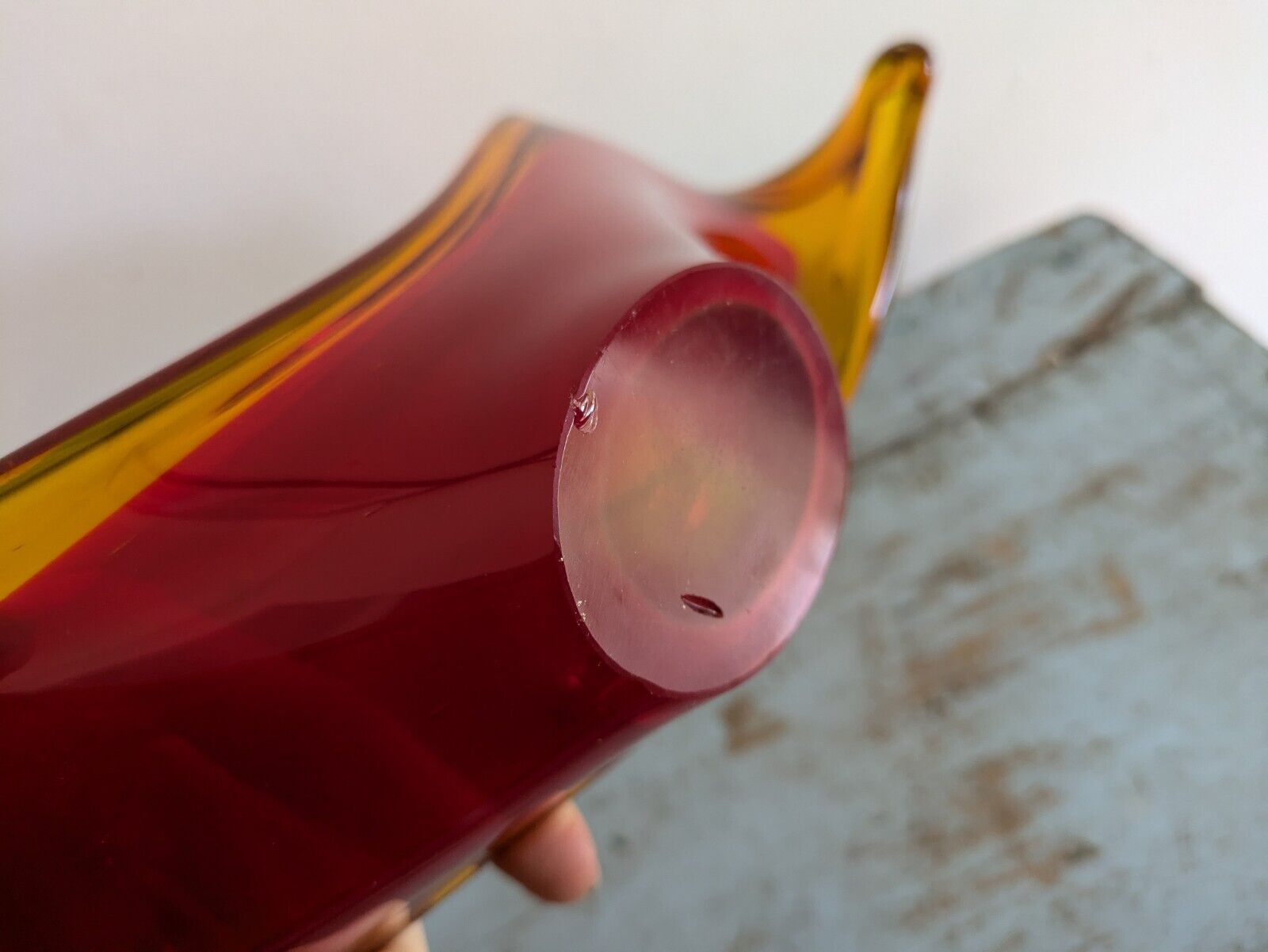 Viartec Murano Style Selenium Red And Orange Spanish Glass Sculpture UV Glow Vgc