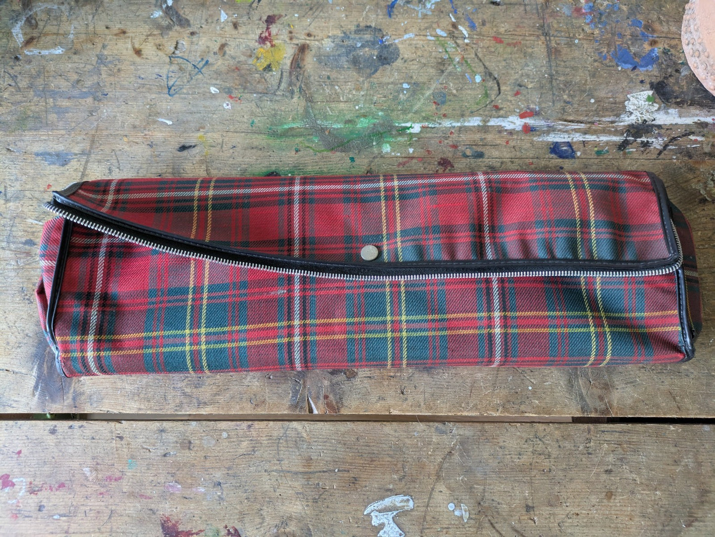 Vintage Retro Red Plaid Tartan Foldable Travel Bag Luggage Collapsible Prop Vgc