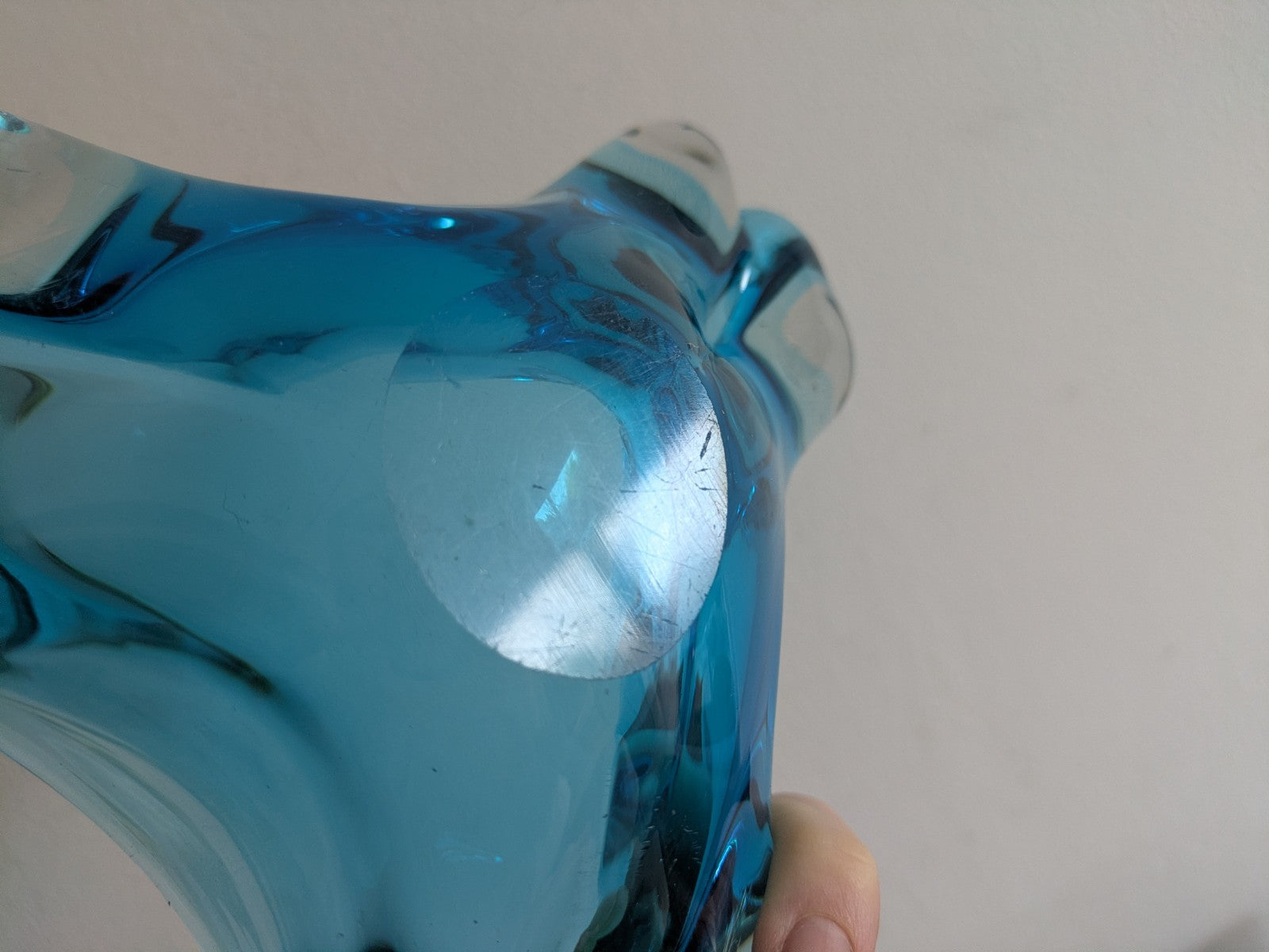Vintage Murano Turquoise Blue Triangular Art Glass Bowl Ashtray MidCentury Retro