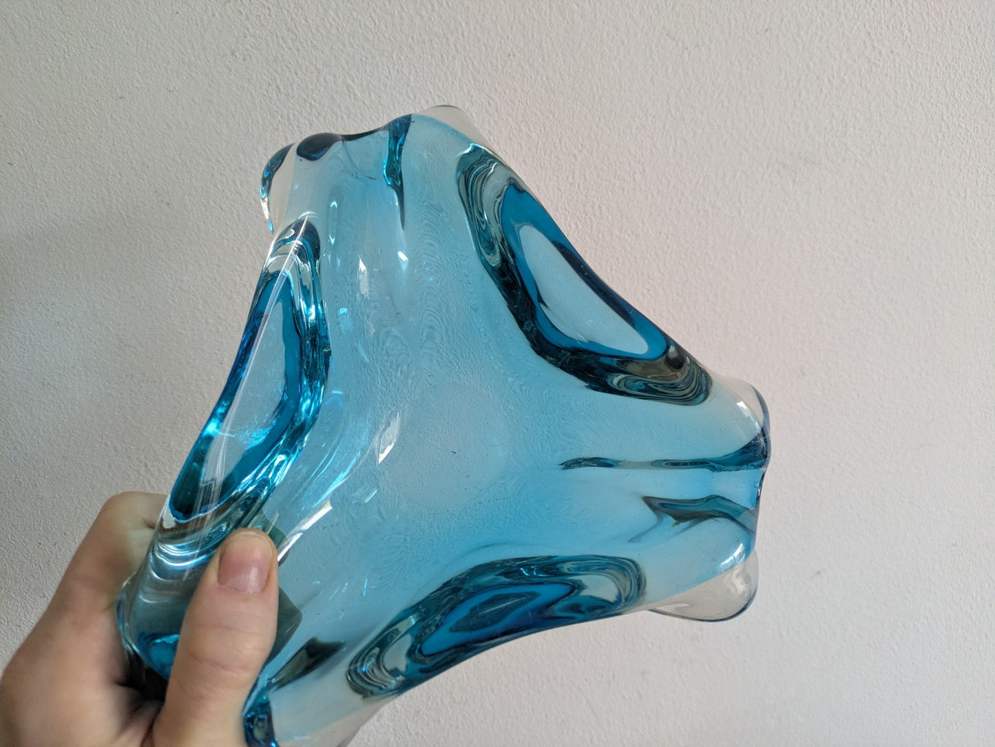 Vintage Murano Turquoise Blue Triangular Art Glass Bowl Ashtray MidCentury Retro