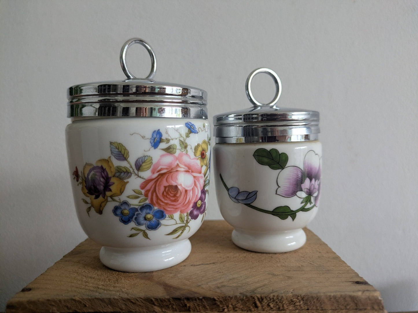 Vintage Royal Worcester Egg Coddler Floral Rose Made in England Double Egg X2