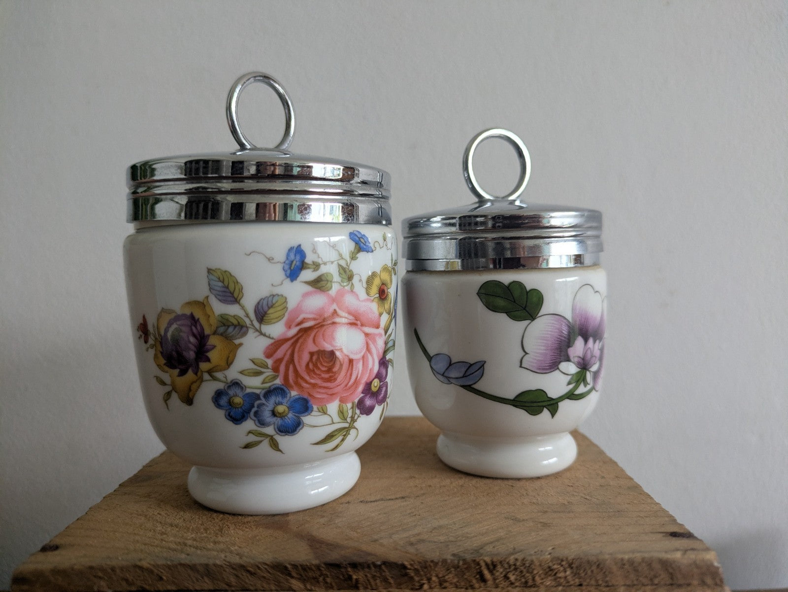 Vintage Royal Worcester Egg Coddler Floral Rose Made in England Double Egg X2