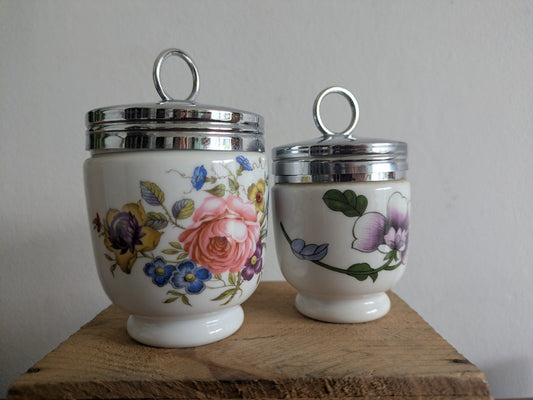 Vintage Royal Worcester Egg Coddler Floral Rose Made in England Double Egg X2