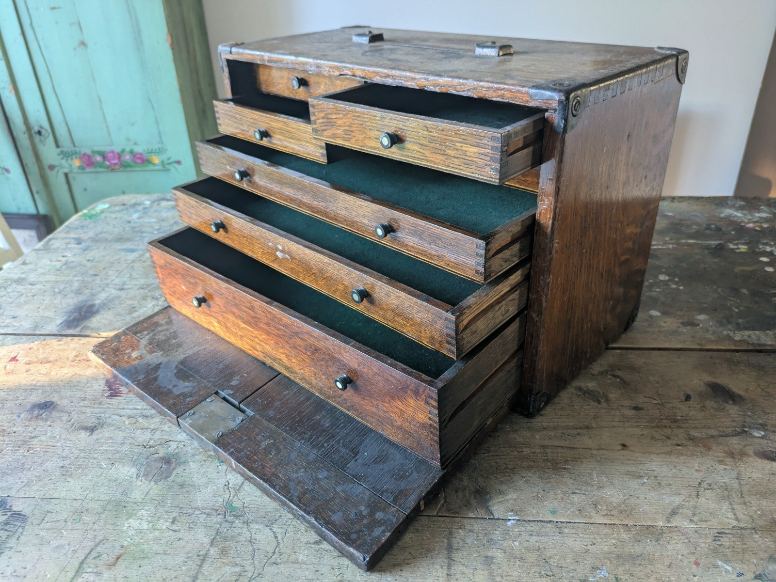 Vintage Oak 1930s Chest Drawer Vintage Engineers Wooden Tool Box Toolmakers Box 