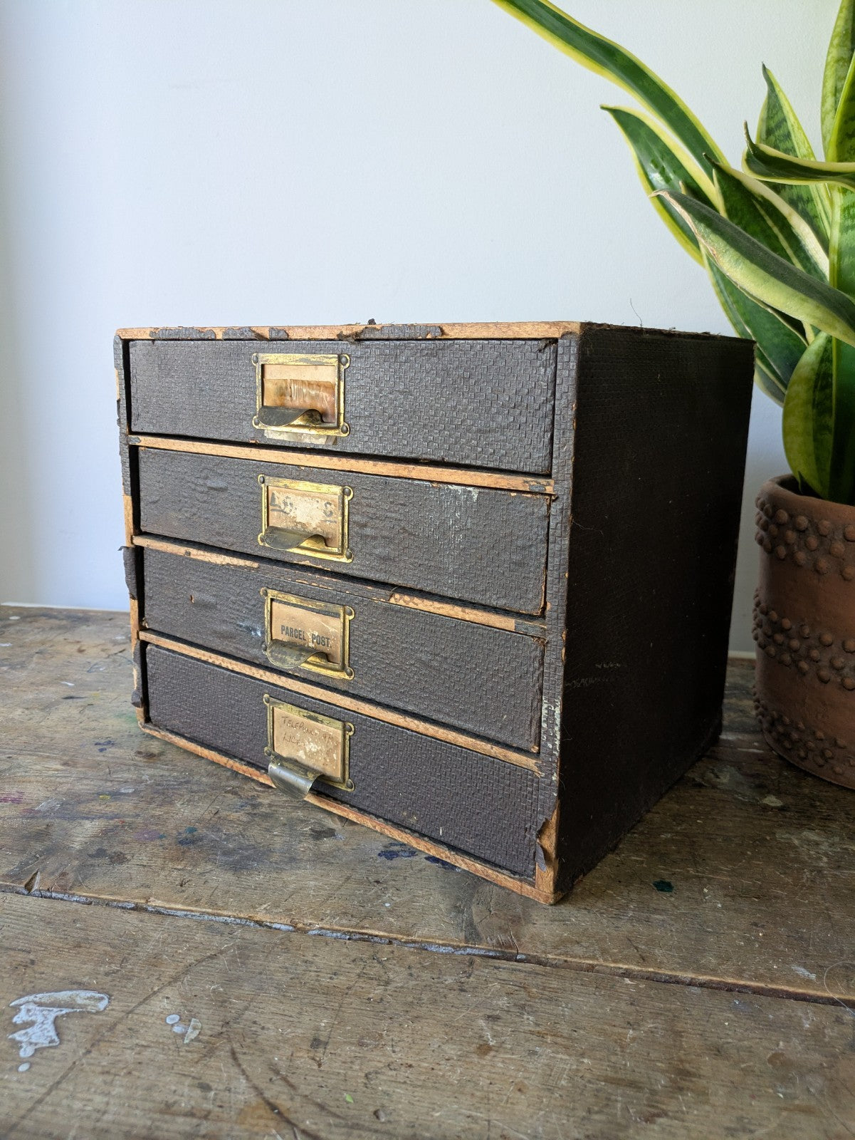 Vintage 4 Drawer Stationary Drawers Box Display Cabinet Industrial Office Desk 