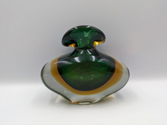 Murano Sommerso Hand Blown Art glass Green Amber Cased Italian perfume Bottle UV