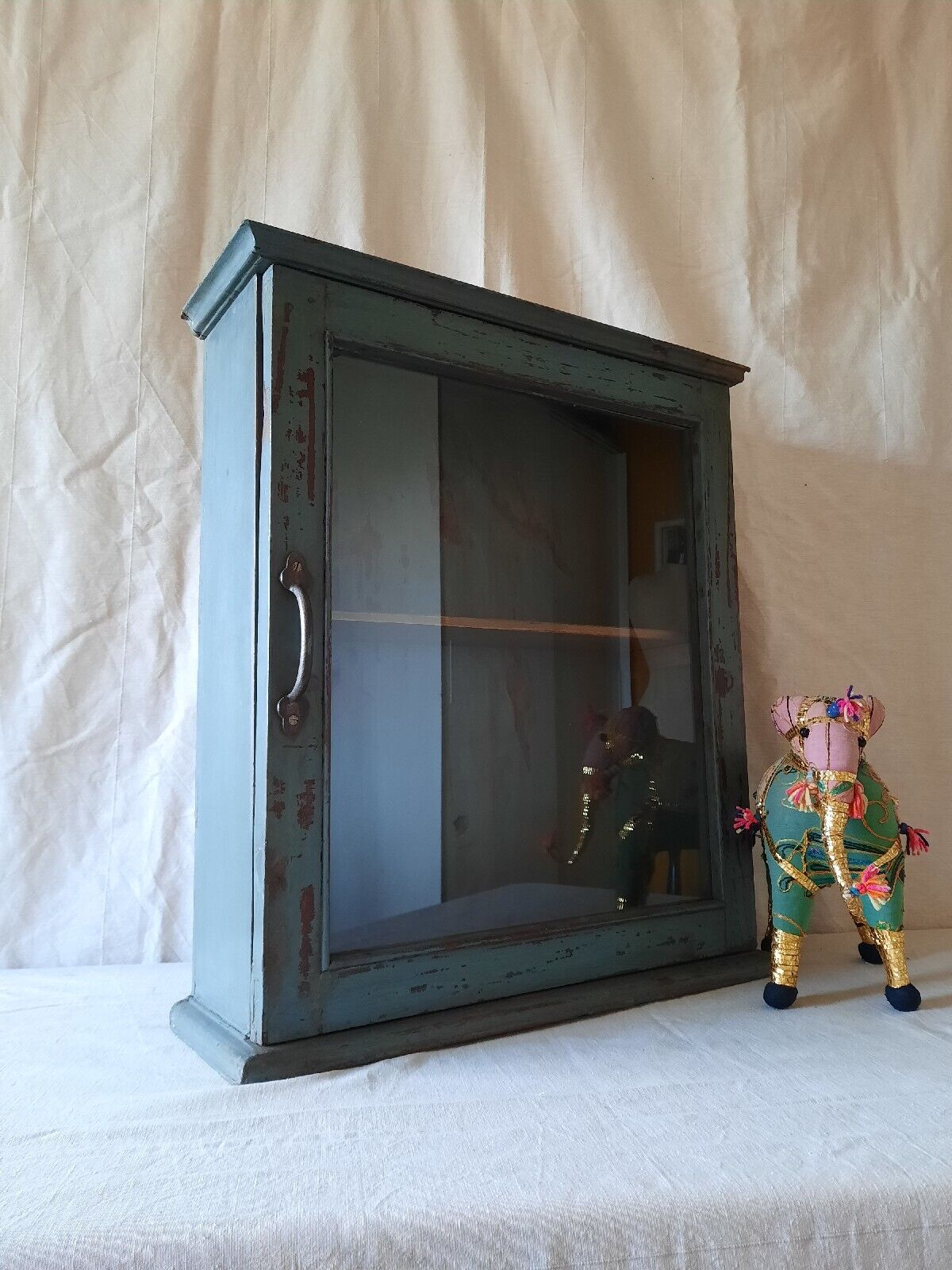 Indonesian Reclaimed Upcycled Wooden Shelving Cupboard Glazed Wall Cabinet Blue