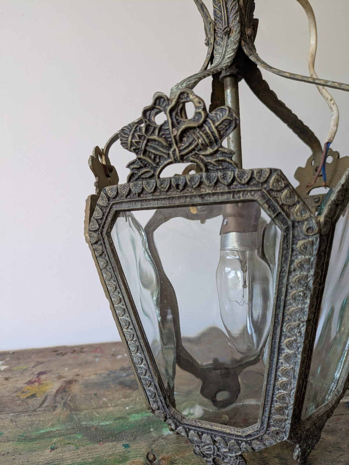 Vintage Antique French Rococo Style Brass Hall Lantern Pendant Ceiling Light Vgc