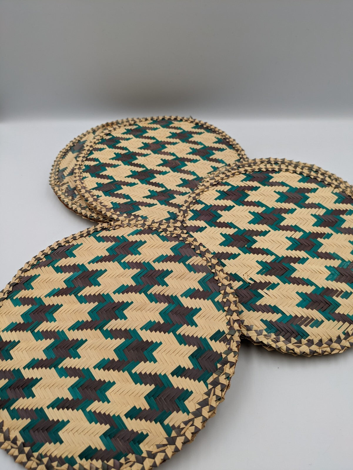 Table mat 6 PC Palm Leaf Coasters Dining Natural Heat Resistant Handmade Vtg Mat