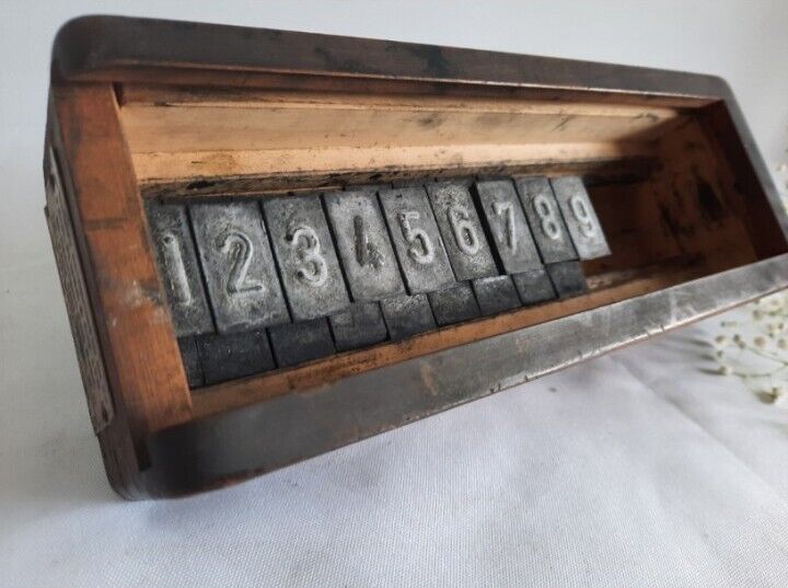 Boxed set Letterpress Printers Type Printing blocks complete numbers stamps old
