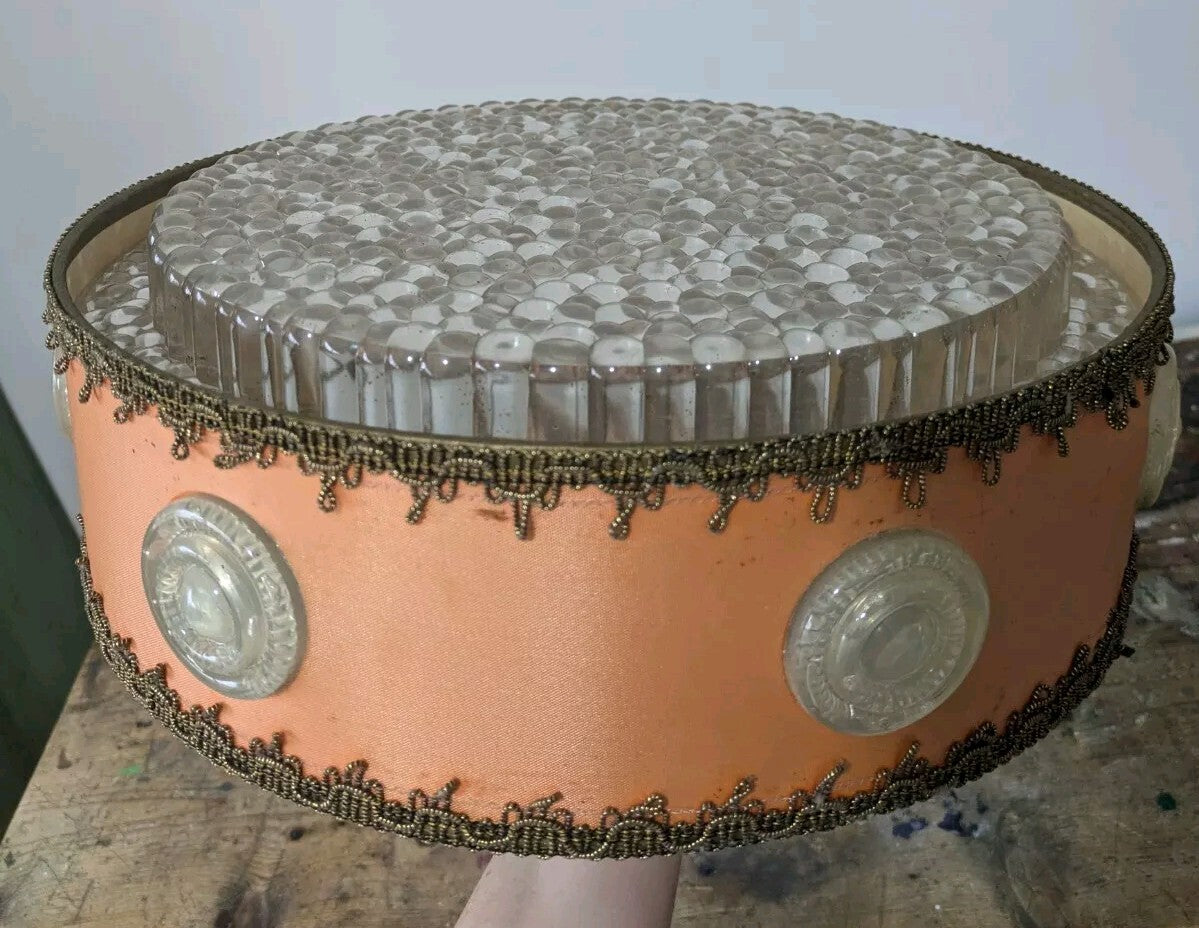 MID CENTURY 60S VTG RETRO FABRIC KNOBBLY PLASTIC SCANDI CEILING LIGHT LAMP SHADE