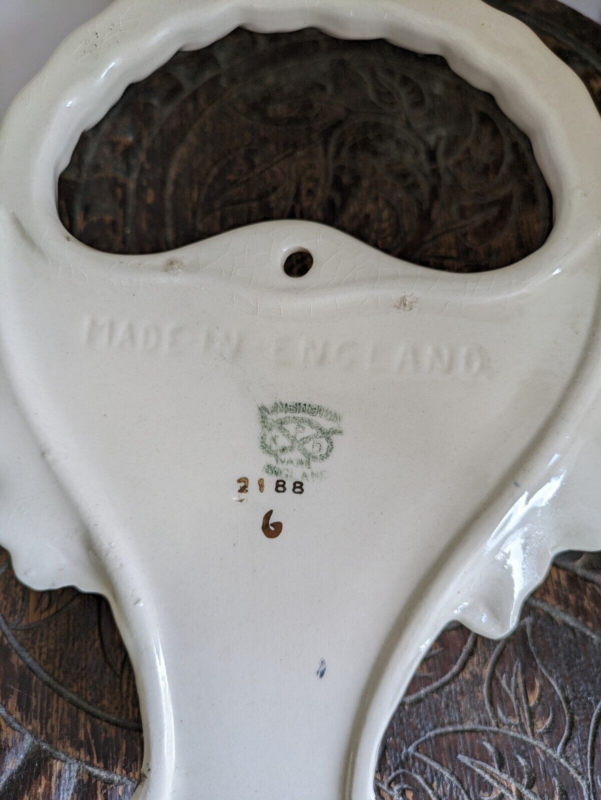 Kensington Ware Floral Wall Pocket White Gold 1920s 30s Ceramic Vase Decor Vtg