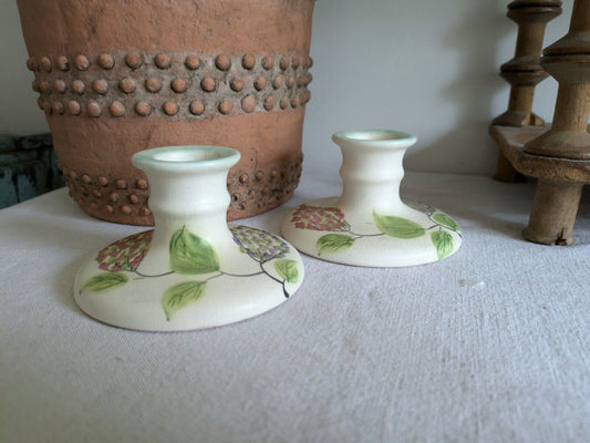 Pair Of E RADFORD 1930s Vintage Candlestick Holders Hand Painted Floral Art Deco