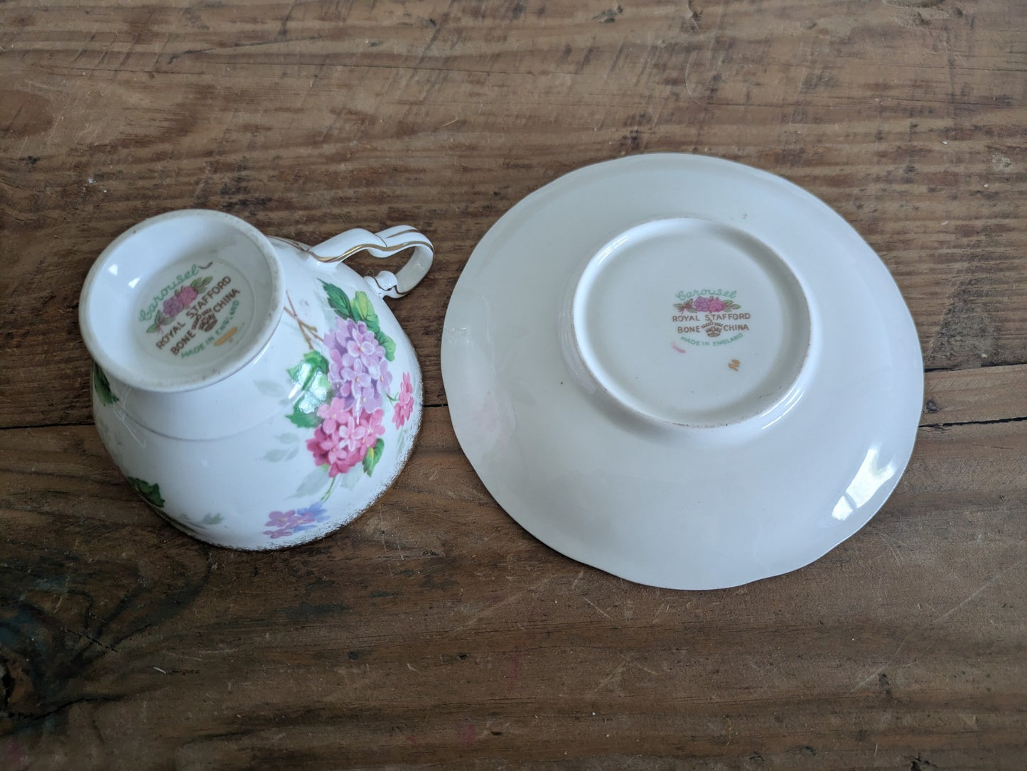 Vintage Royal Stafford England Tea Cup & Saucer Set Carousel Pattern Bone China