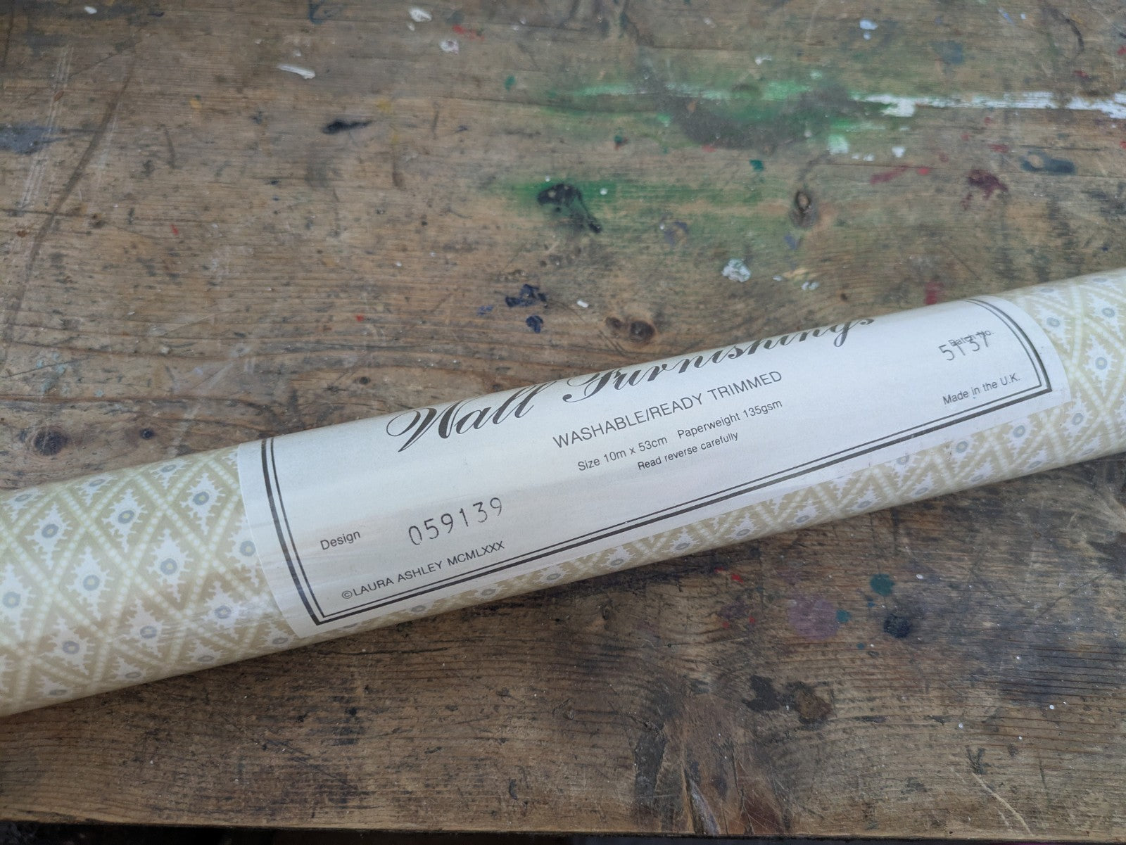 1x Vintage Laura Ashley Wallpaper Gold Diamond Pattern | 1982 | 059139 Sealed