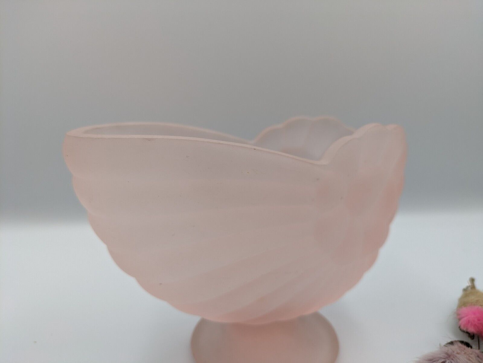 Art Deco Frosted Pink Glass Vase by Sowerby Silk Nautilus Shell Nautical Snail