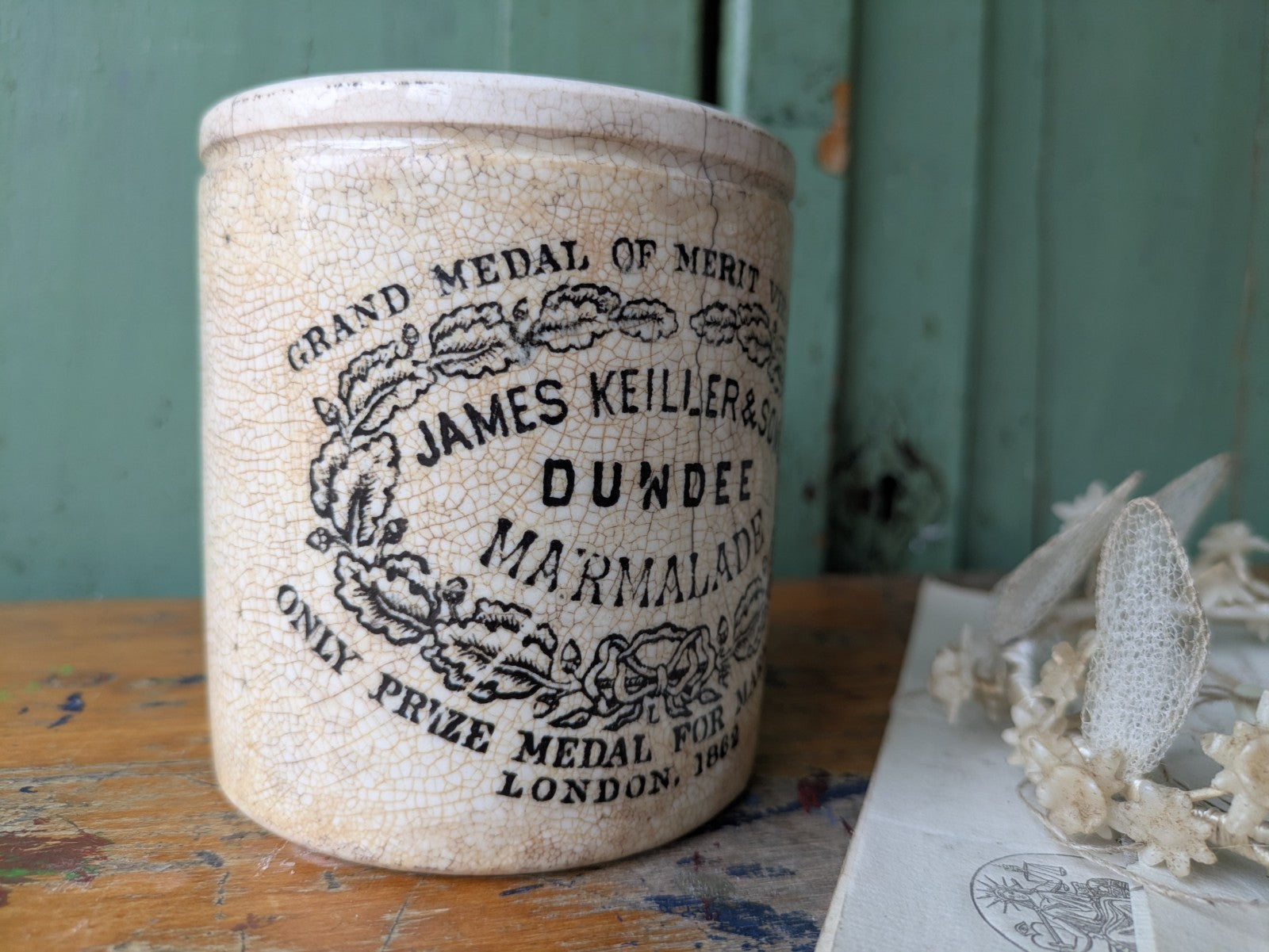 Antique 2 lb James Keiller & Son’s Dundee Marmalade English Advert Pot, c. 1885