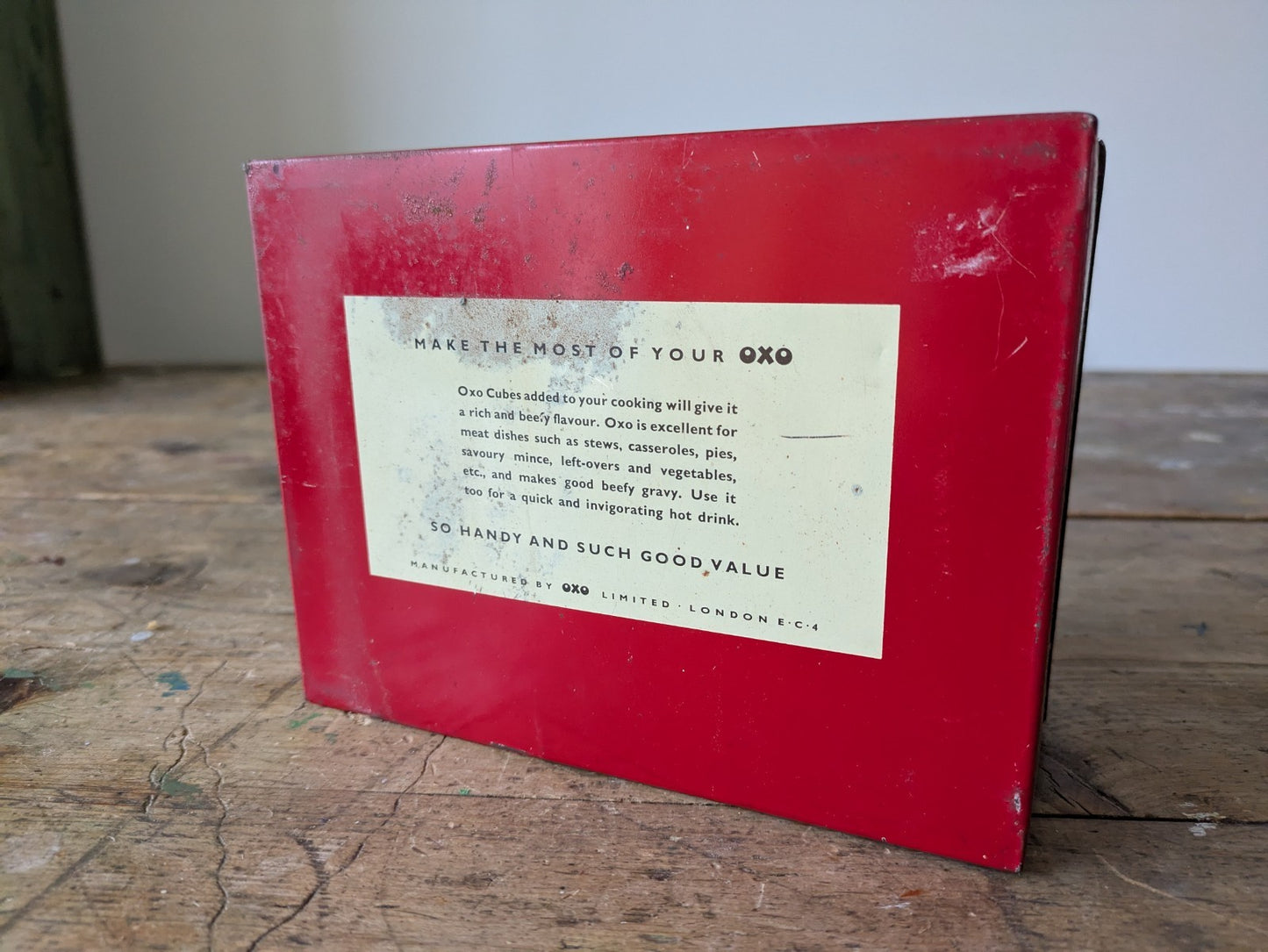 Vintage 1950s OXO Tin Box Metal Storage Advertising Red Kitchen Prop 24 Cube 