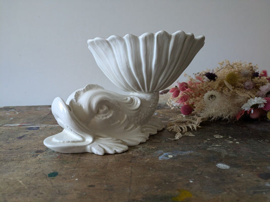 Rare Vintage Rita-Dal-Pra - Italian Ceramic Dolphin Fish White Ornamental Bowl