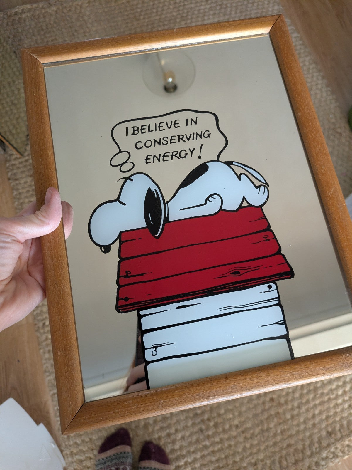 Vintage Snoopy Mirror Peanuts 1958 50’s I Believe In Conserving Energy 1950s VGC