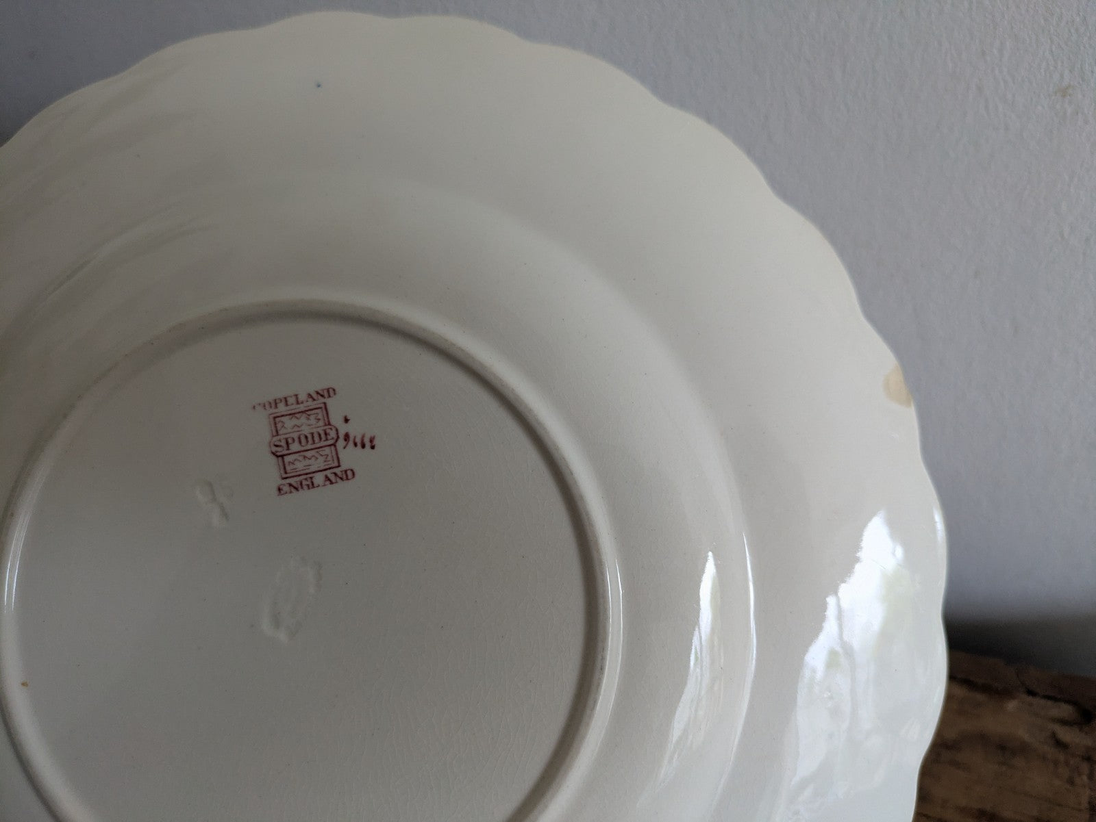Vintage Copeland Spode Porcelain Pink Polka Dot Floral Dinner Plate Ribbon Bow 