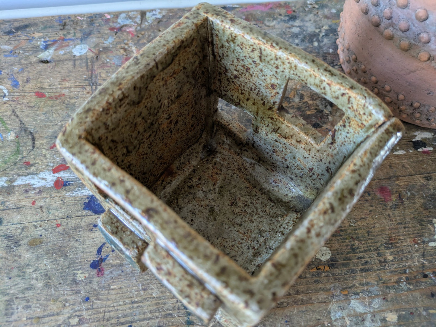 Vintage Retro AGR 1973 Glazed Cube Ceramic Plant Pot Brutalist Mid Century Vgc