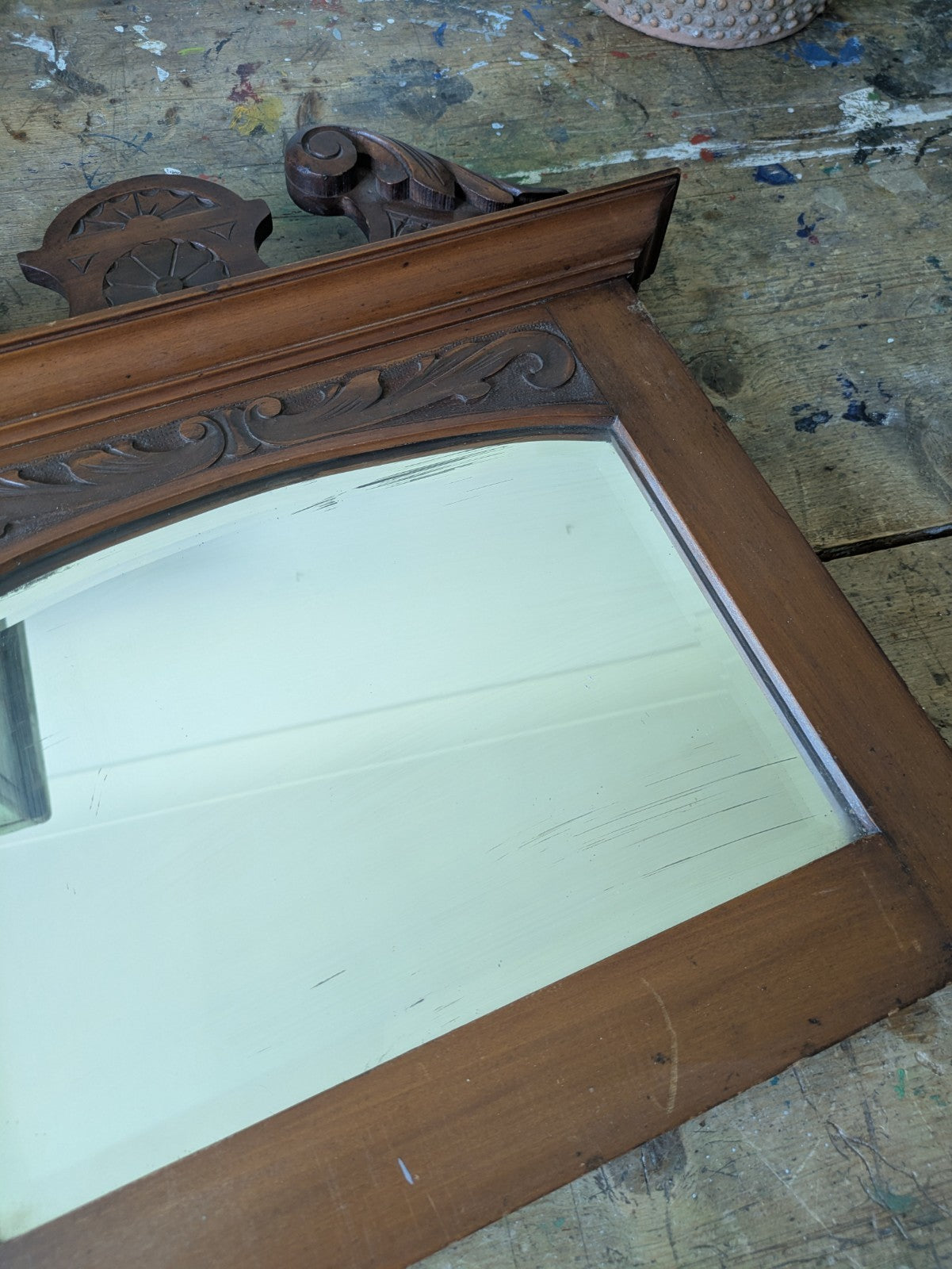Antique Mahogany dressing table mirror Bevelled Wall Antique Vintage Prop Film 