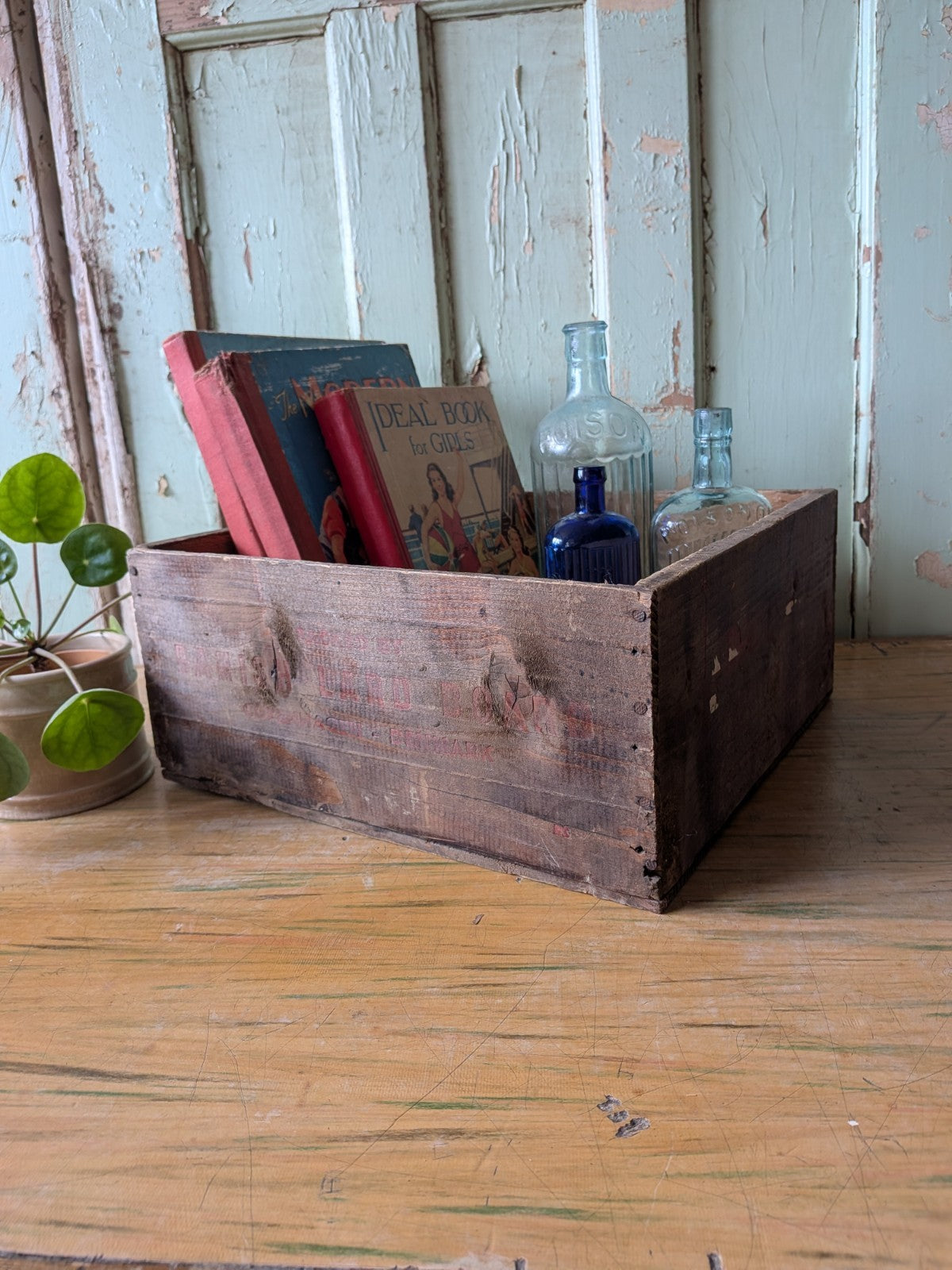 Vintage Danish Lard Board Wooden Box  Crate Storage Prop Kitchen Advertising 