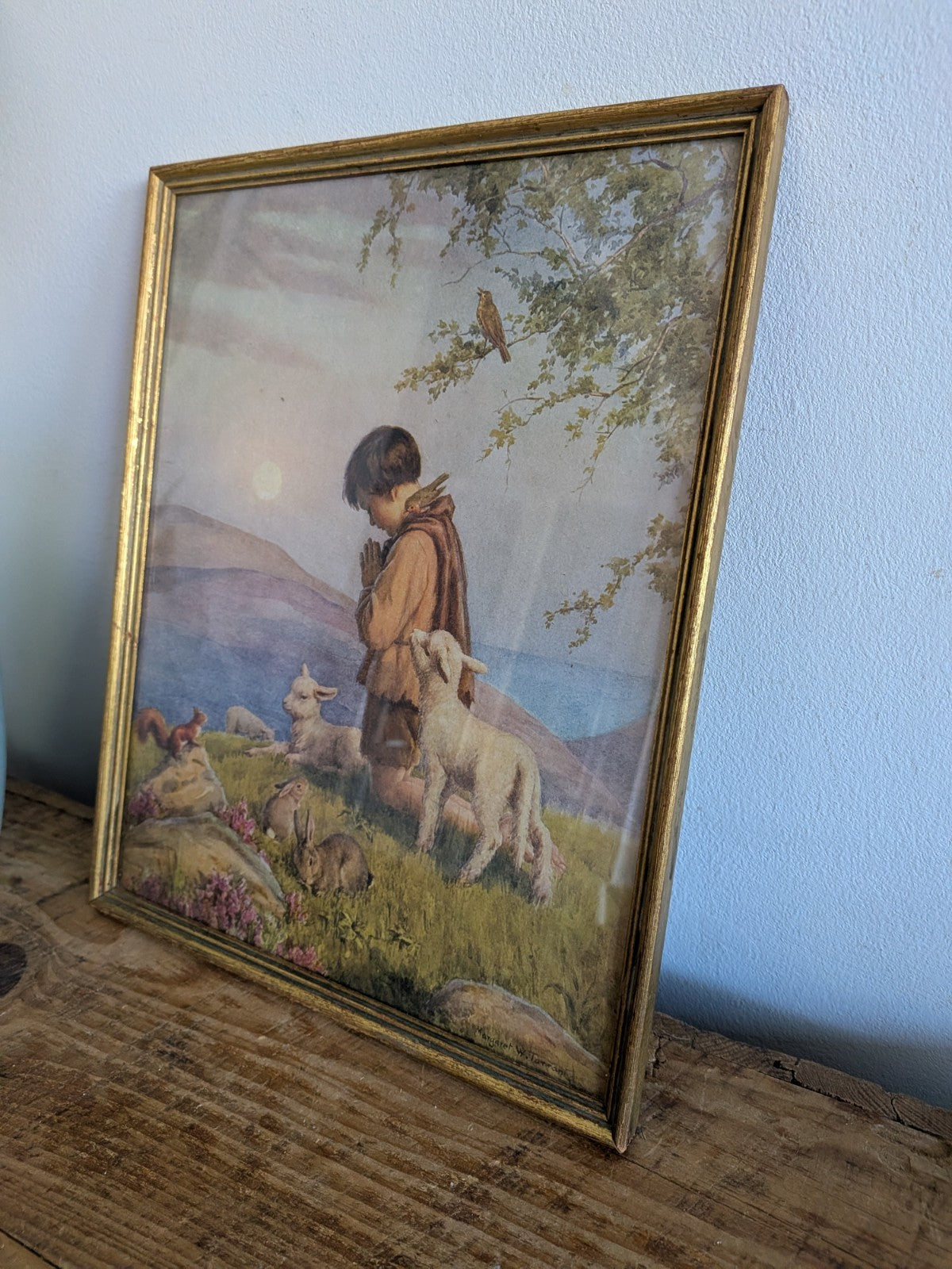 Vintage Framed Margaret Tarrant Print "He Prayeth Best Who Loveth Best" Picture 